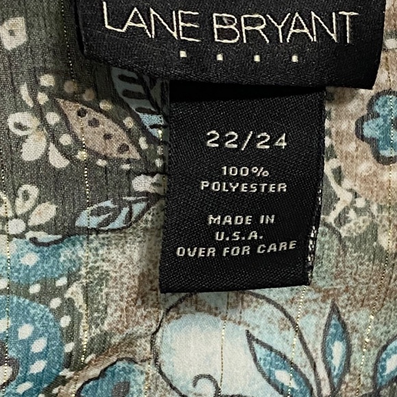 Lane Bryant shirt women 22/24 green multi color long sleeve open shoulder blouse - Picture 12 of 13